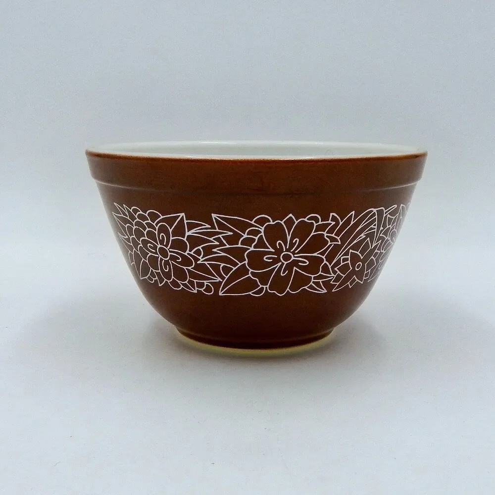 PYREX Mixing Nesting Bowl 401 Woodland Floral 750 ML Dark Brown Vintage 1978-83